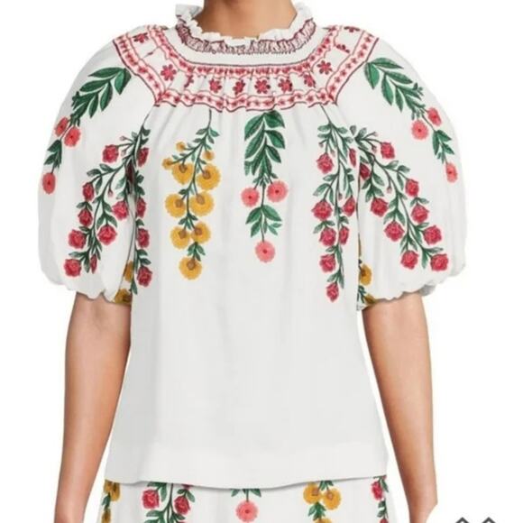 ANTONIO MELANI Tops - Antonio Melani x Jen Sumko Plus Woven Nicci Embroidered Floral Top White Size 14